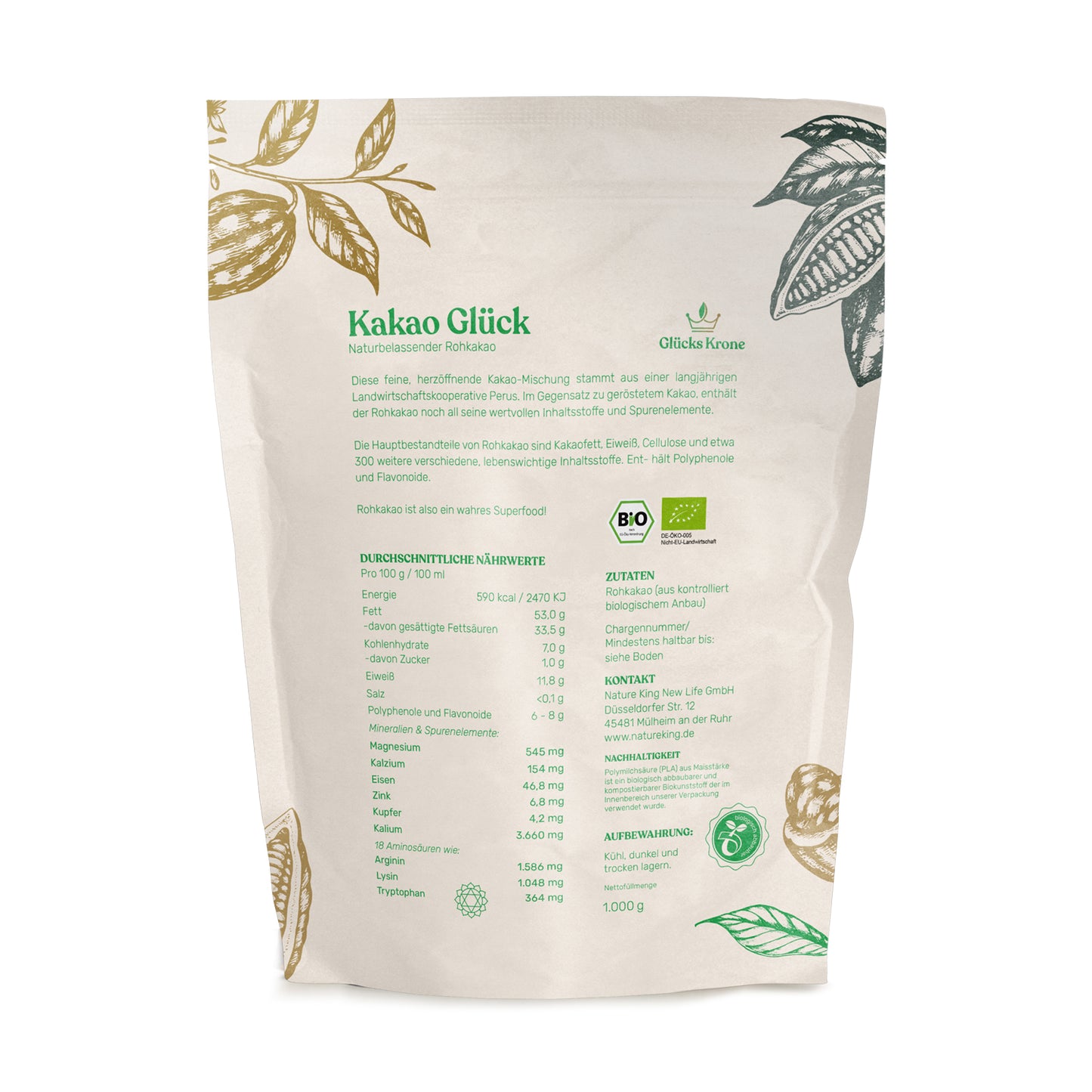 Bio Kakao Glück (100% Bio Roh Kakao) - 250g